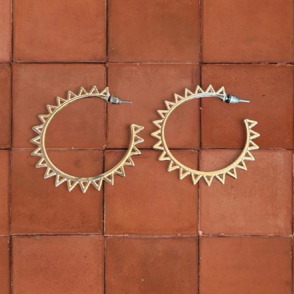 Gold Sunburst Hoop Earrings